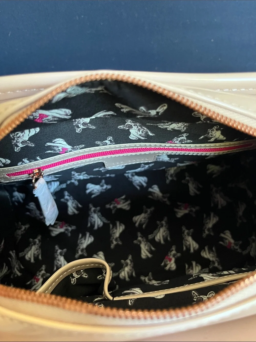 Ted Baker Cream Patent Leather Satchel with Yellow Trim